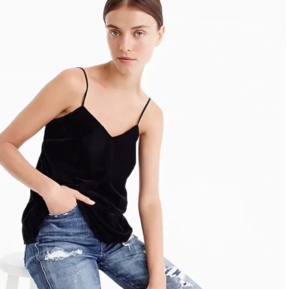 J Crew Velvet Peplum Black Cami Tank Top Blouse 10 Medium Holiday Party Layered